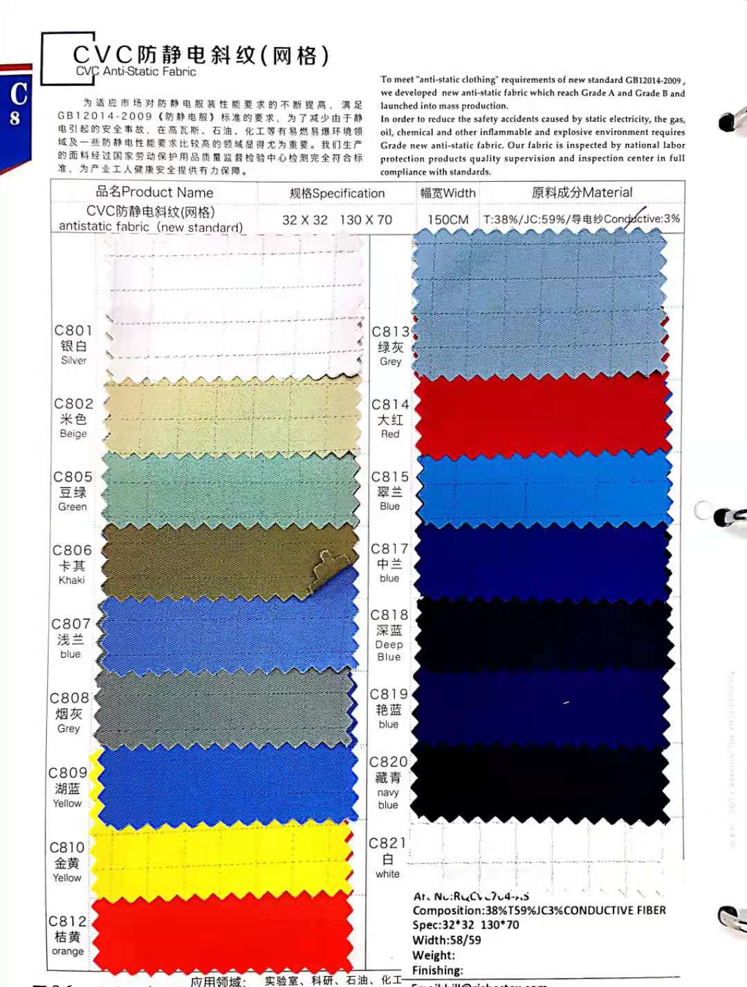 CVC防靜電斜紋32*32 130*70